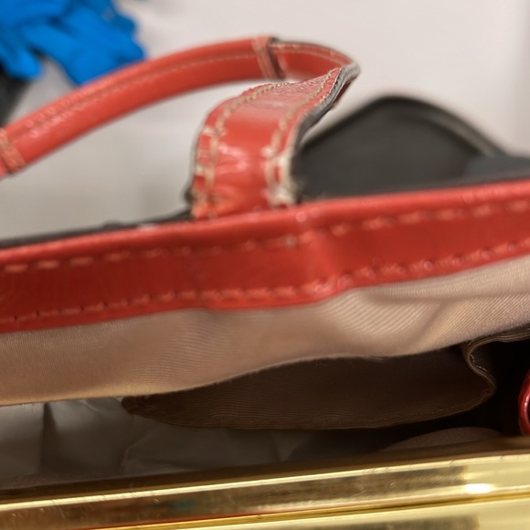 Coach KISSLOCK Very Pretty Orange & Coated Canvas  Signature Stripe Handbag - Picture 7 of 7